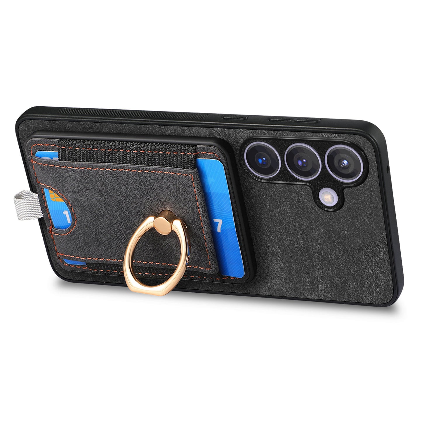 D7 For Samsung Galaxy S24 Kickstand Case Detachable Magnetic Card Holder Phone Cover - Black