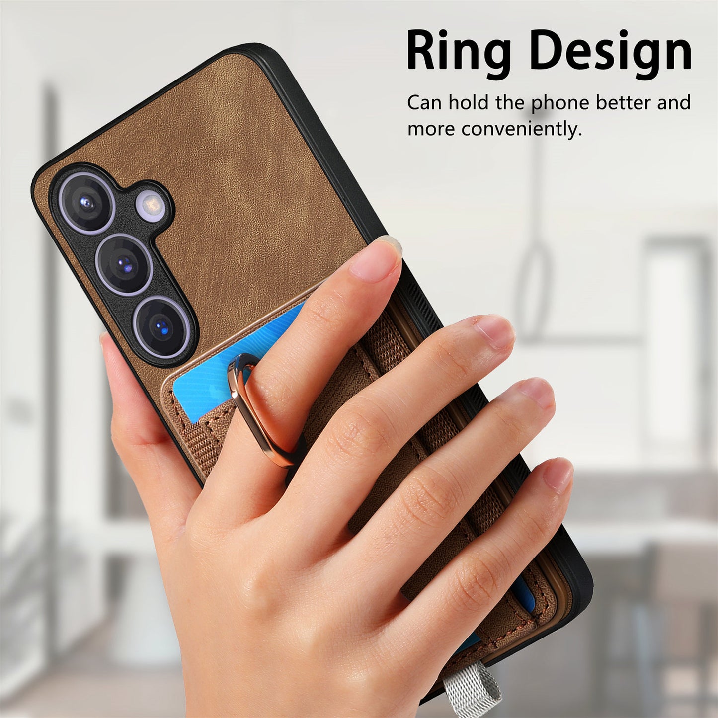 D7 For Samsung Galaxy S24 Kickstand Case Detachable Magnetic Card Holder Phone Cover - Brown
