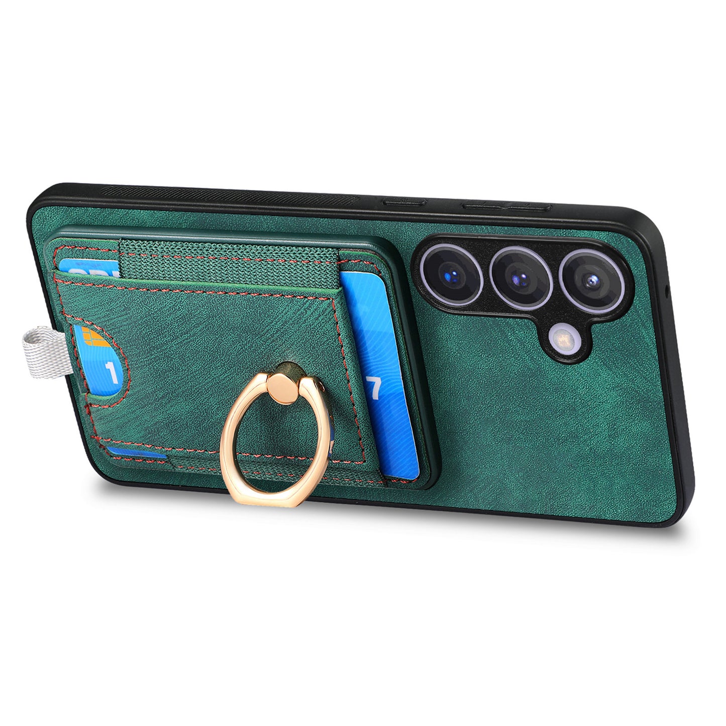 D7 For Samsung Galaxy S24 Kickstand Case Detachable Magnetic Card Holder Phone Cover - Green