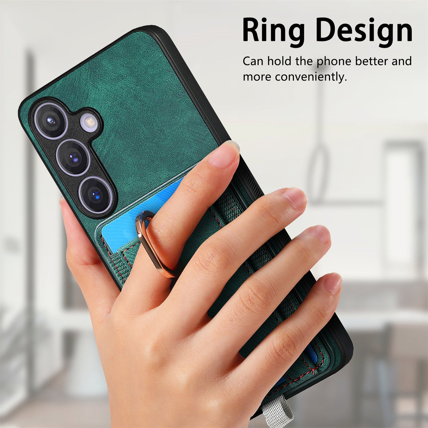 D7 For Samsung Galaxy S24 Kickstand Case Detachable Magnetic Card Holder Phone Cover - Green