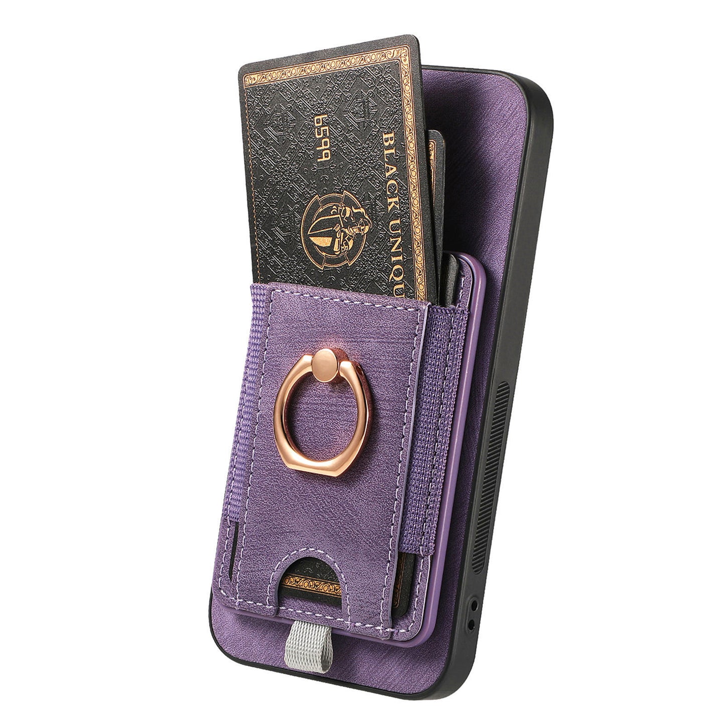 D7 For Samsung Galaxy S24 Kickstand Case Detachable Magnetic Card Holder Phone Cover - Purple