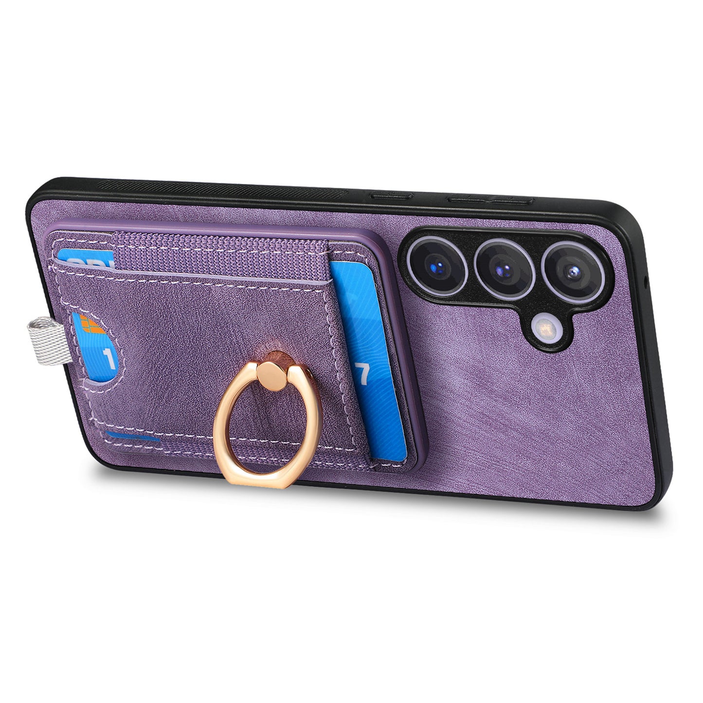 D7 For Samsung Galaxy S24 Kickstand Case Detachable Magnetic Card Holder Phone Cover - Purple