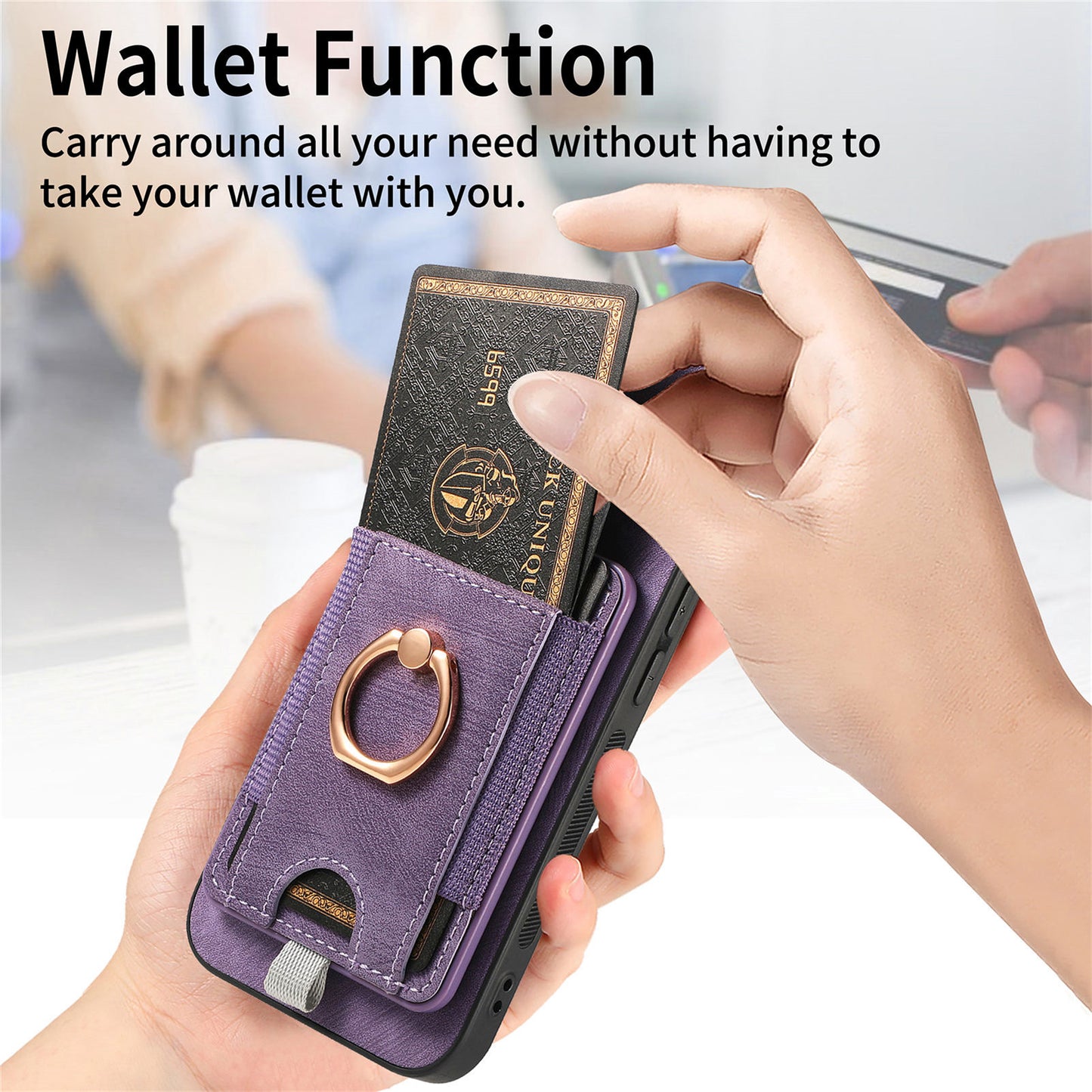 D7 For Samsung Galaxy S24 Kickstand Case Detachable Magnetic Card Holder Phone Cover - Purple
