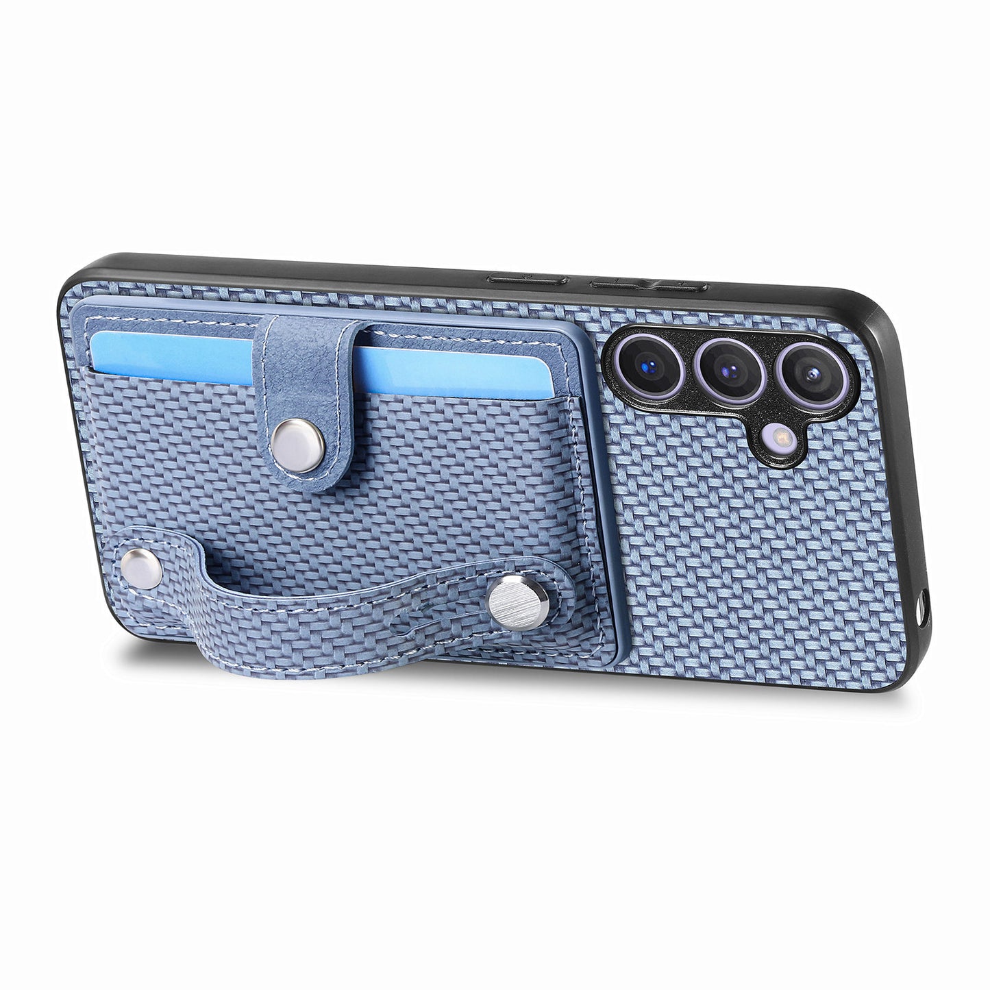 For Samsung Galaxy S24+ Case Wristband Kickstand Phone Cover with Card Slots - Blue