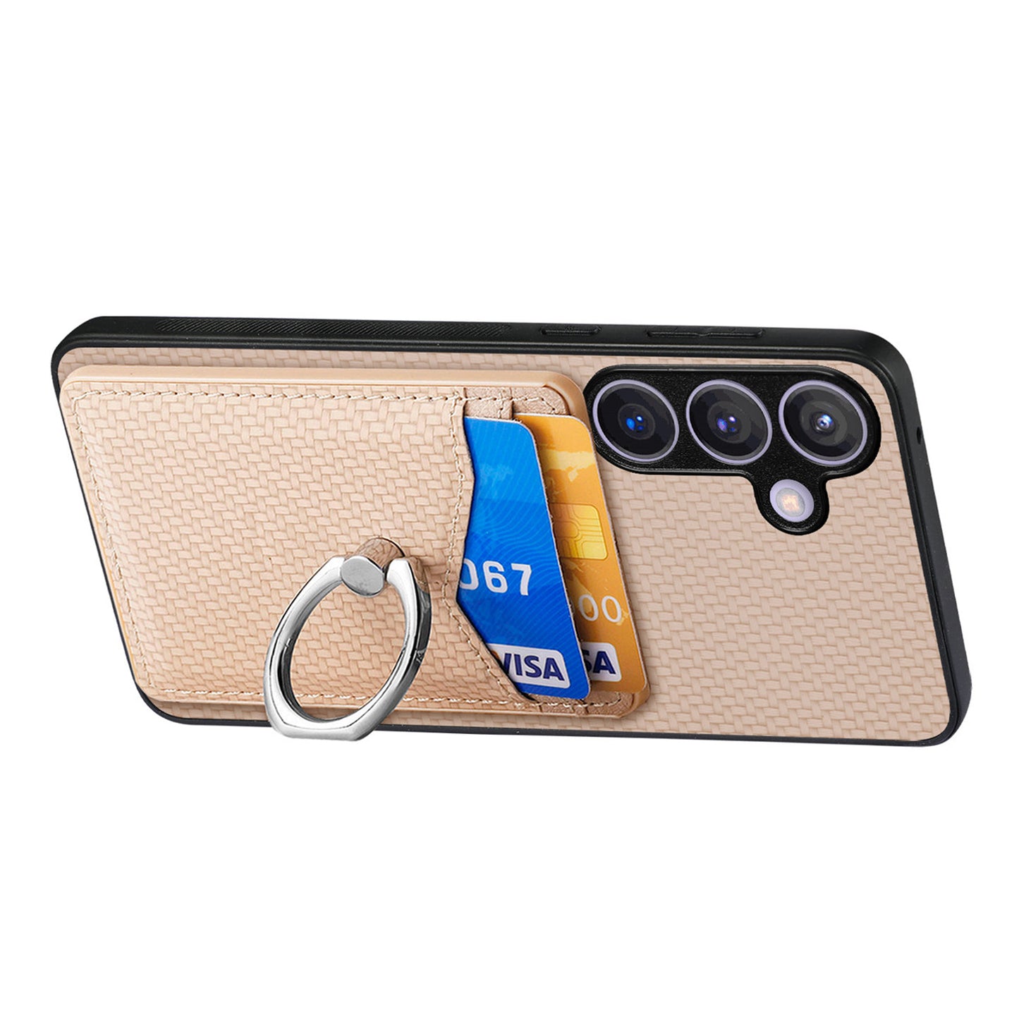 C1-8 For Samsung Galaxy S24+ Case Ring Kickstand Card Holder Phone Cover - Apricot