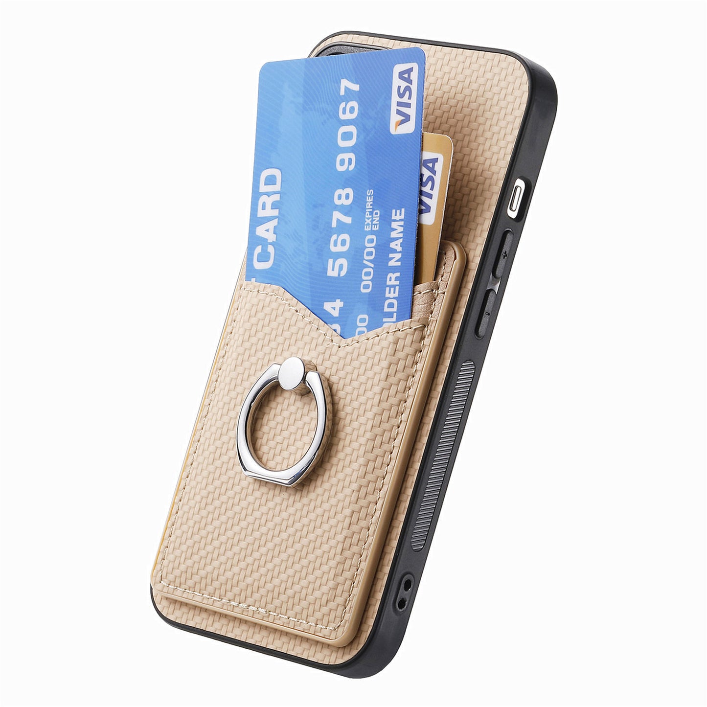 C1-8 For Samsung Galaxy S24+ Case Ring Kickstand Card Holder Phone Cover - Apricot