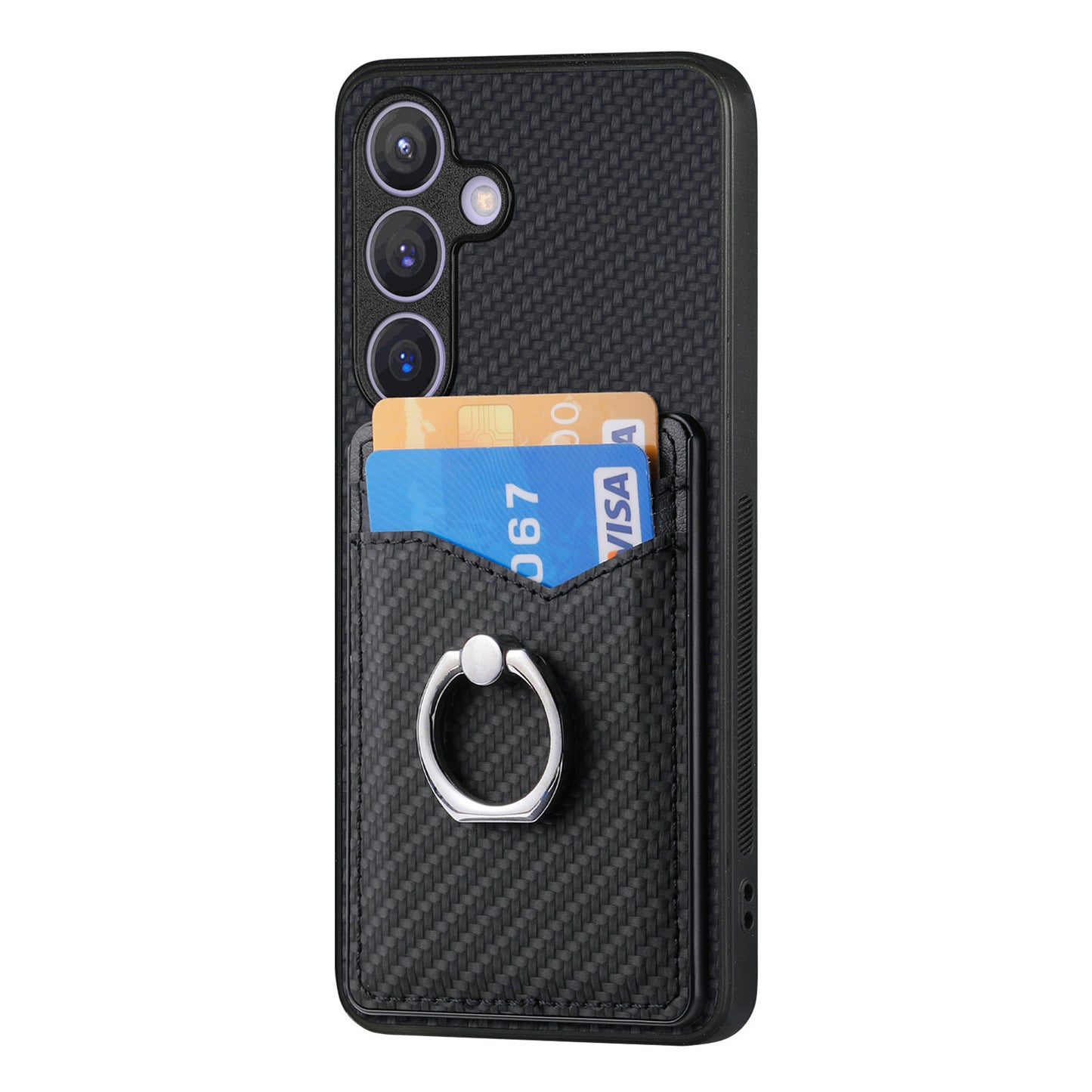 C1-8 For Samsung Galaxy S24+ Case Ring Kickstand Card Holder Phone Cover - Black