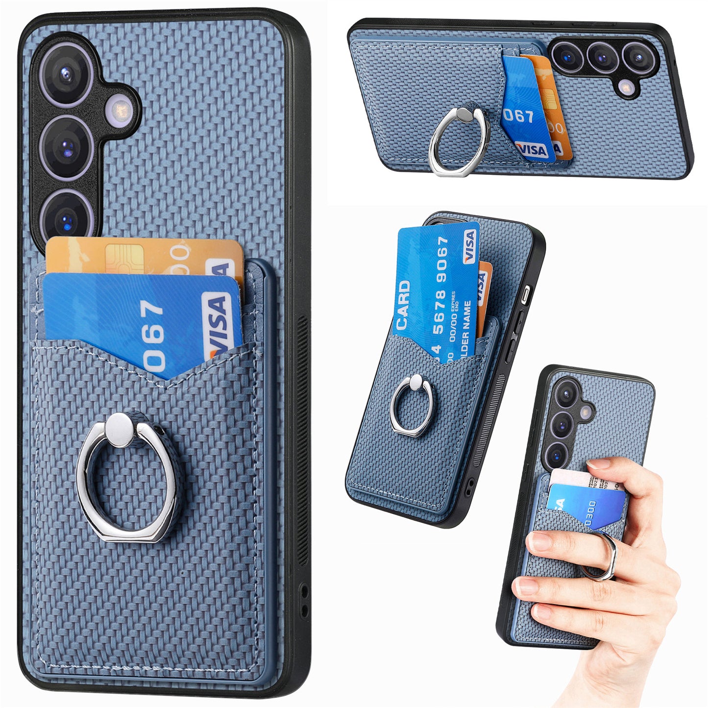 C1-8 For Samsung Galaxy S24+ Case Ring Kickstand Card Holder Phone Cover - Blue