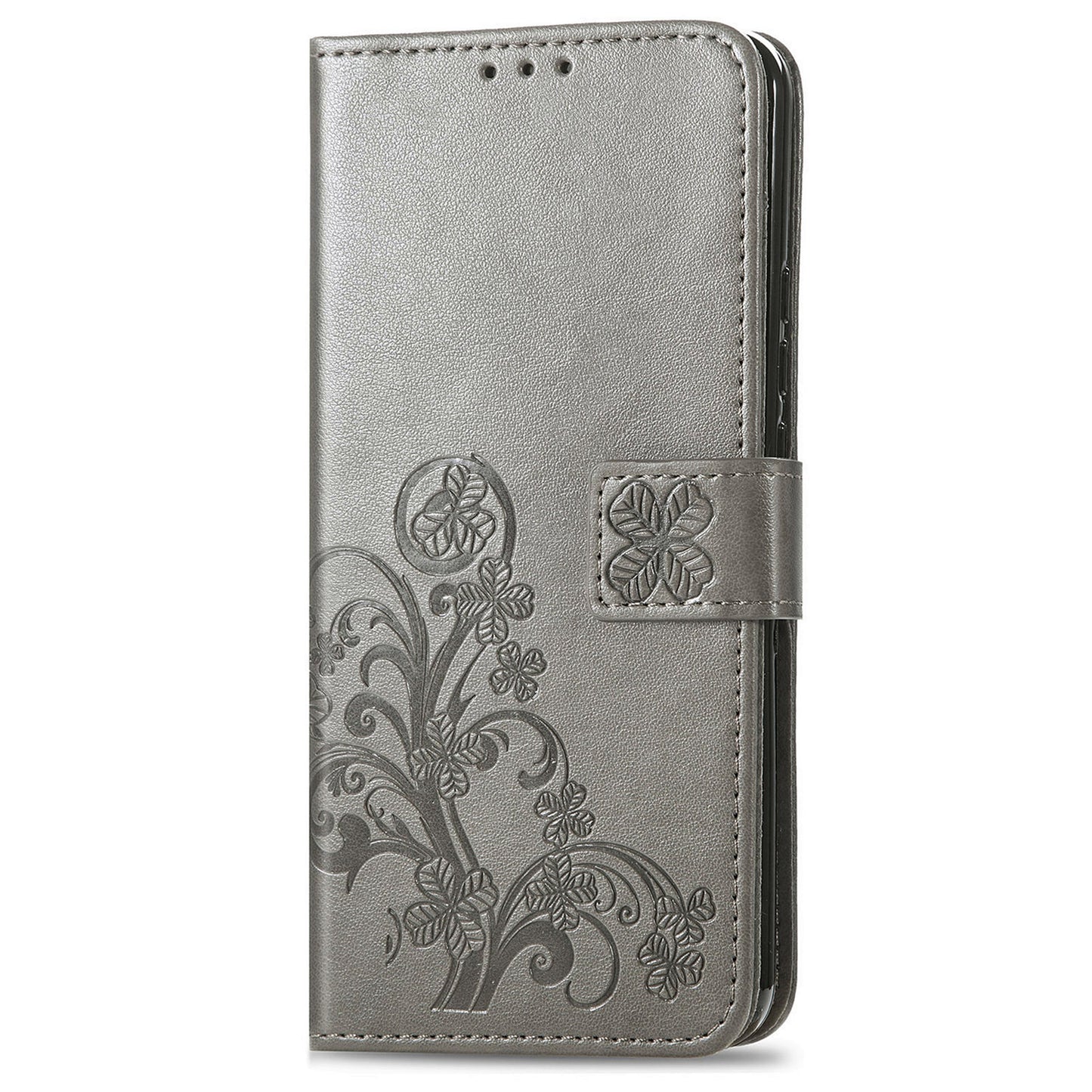 For Samsung Galaxy S24 Case Four-leaf Clover Pattern Leather Phone Cover Wallet - Grey