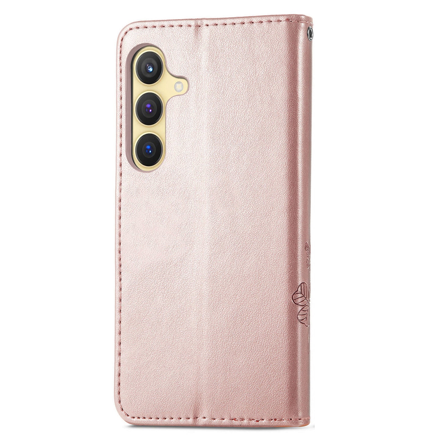 For Samsung Galaxy S24 Case Four-leaf Clover Pattern Leather Phone Cover Wallet - Rose Gold