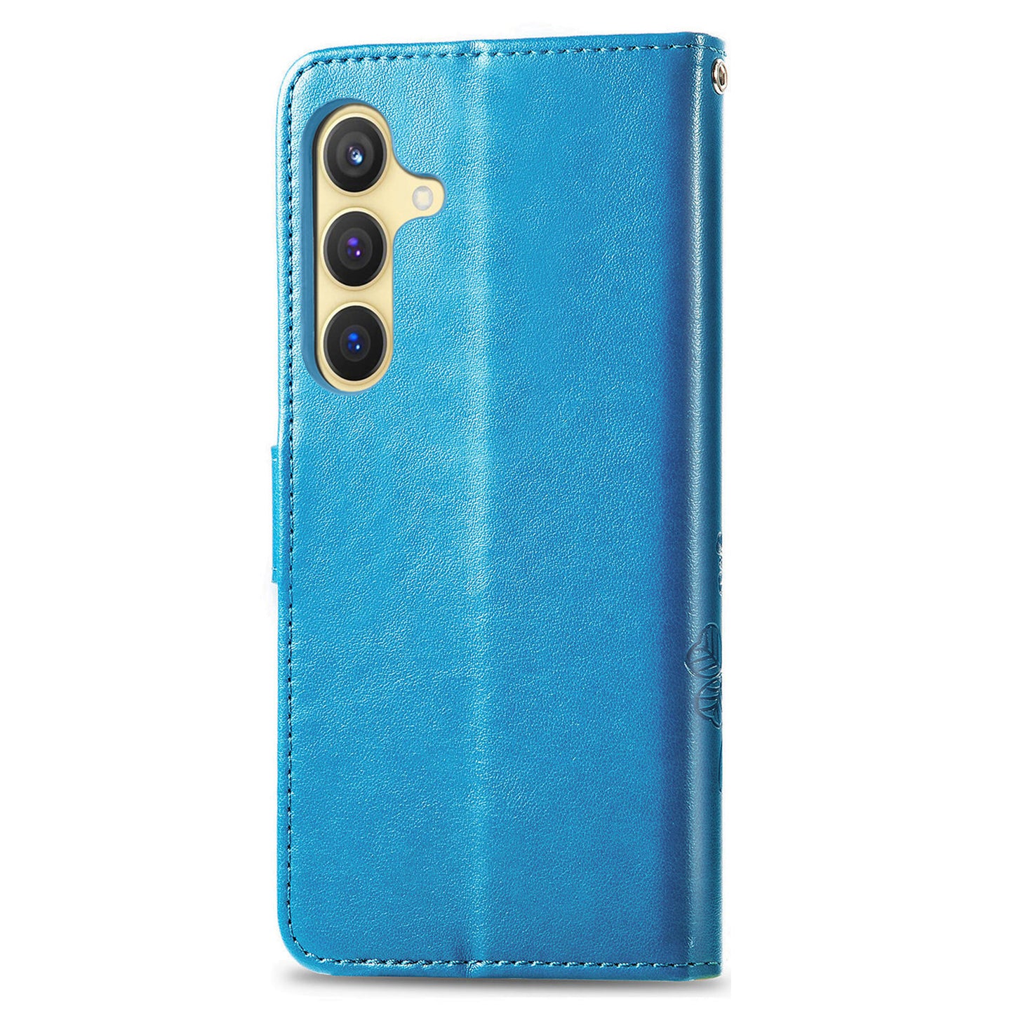 For Samsung Galaxy S24 Case Four-leaf Clover Pattern Leather Phone Cover Wallet - Blue