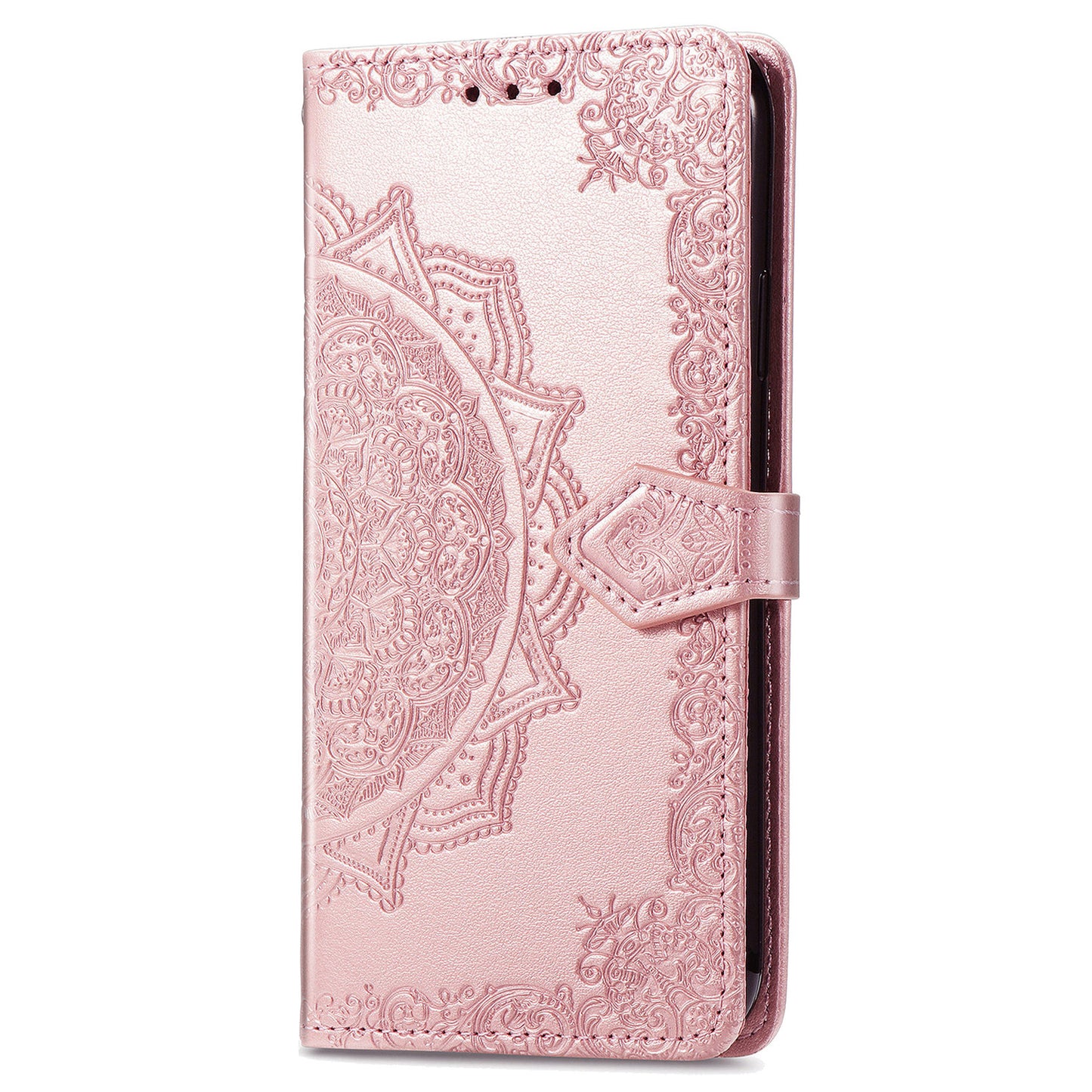 For Samsung Galaxy S24 Phone Case PU Leather Embossed Mandala Wallet Cover - Rose Gold
