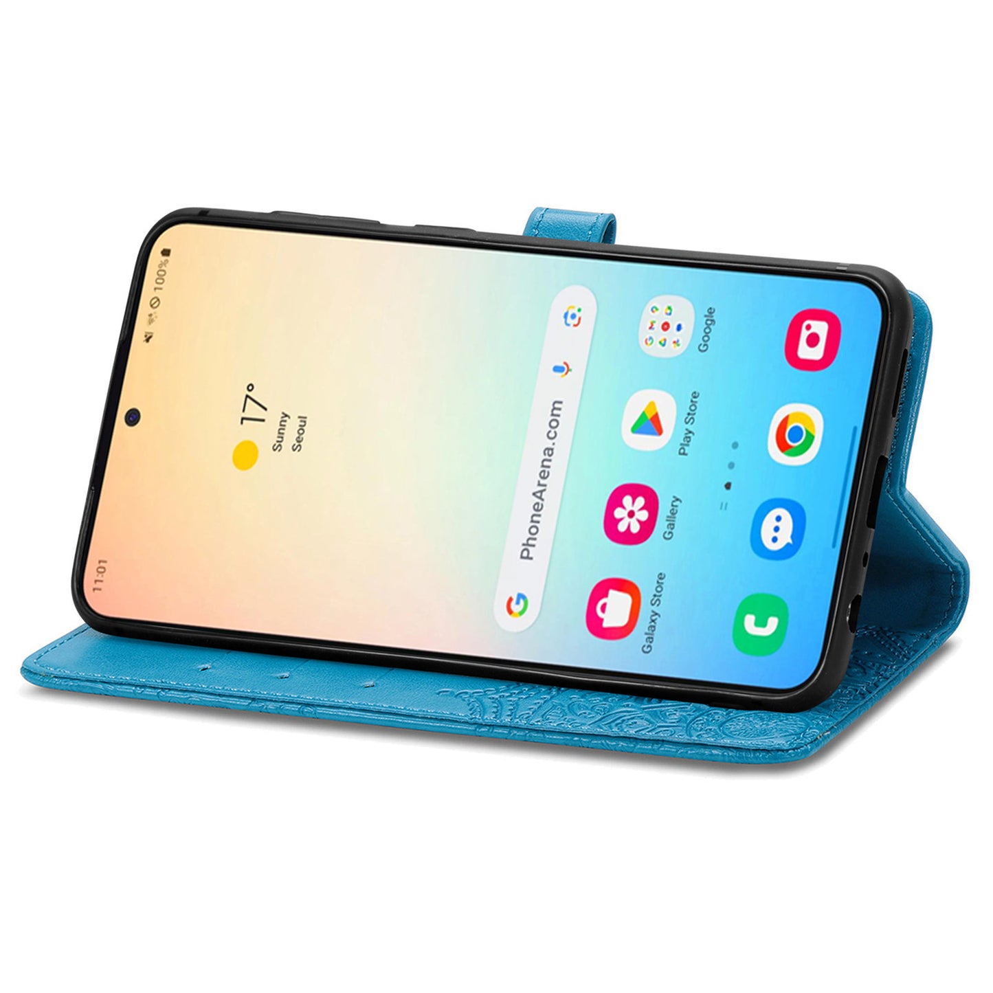 For Samsung Galaxy S24 Phone Case PU Leather Embossed Mandala Wallet Cover - Blue