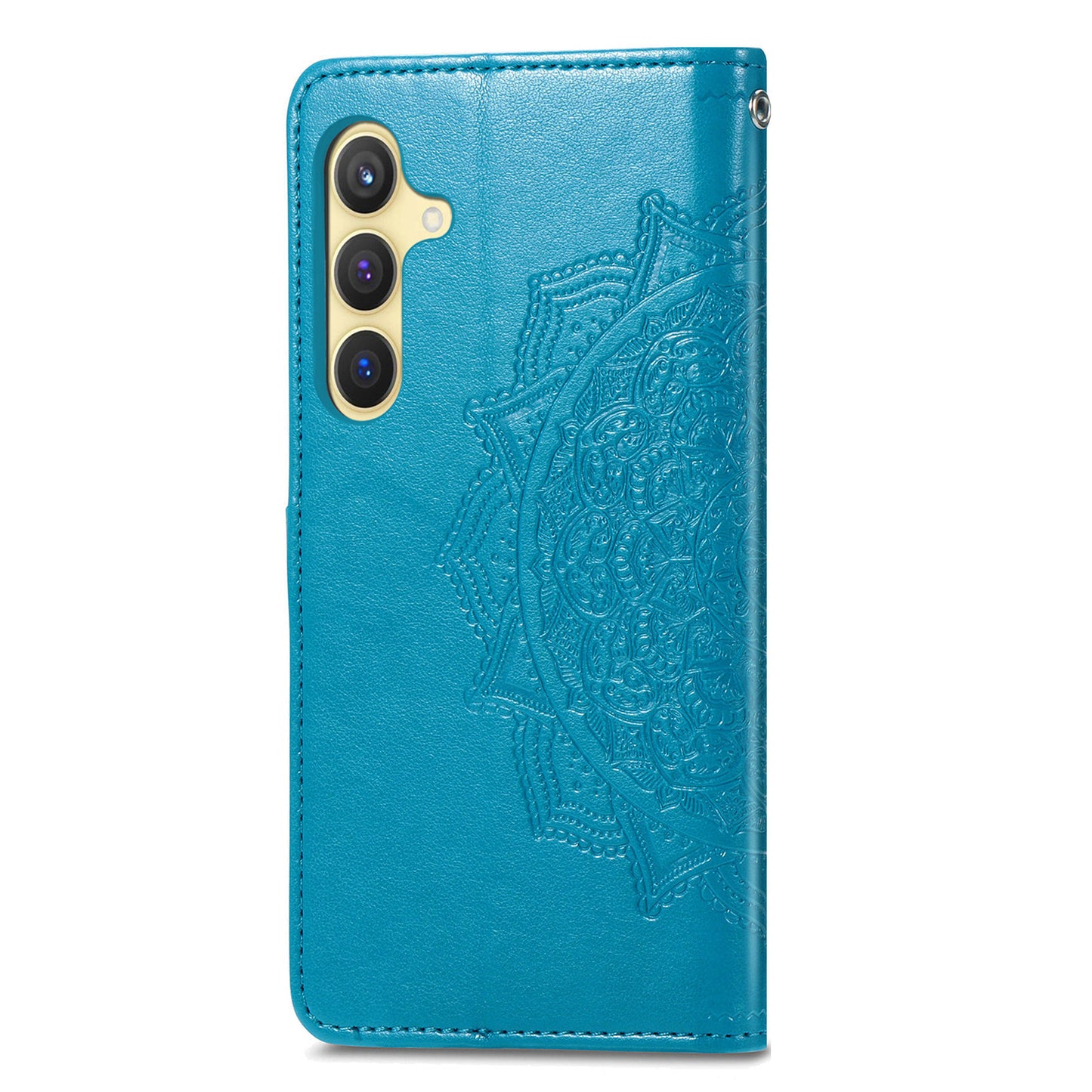 For Samsung Galaxy S24 Phone Case PU Leather Embossed Mandala Wallet Cover - Blue
