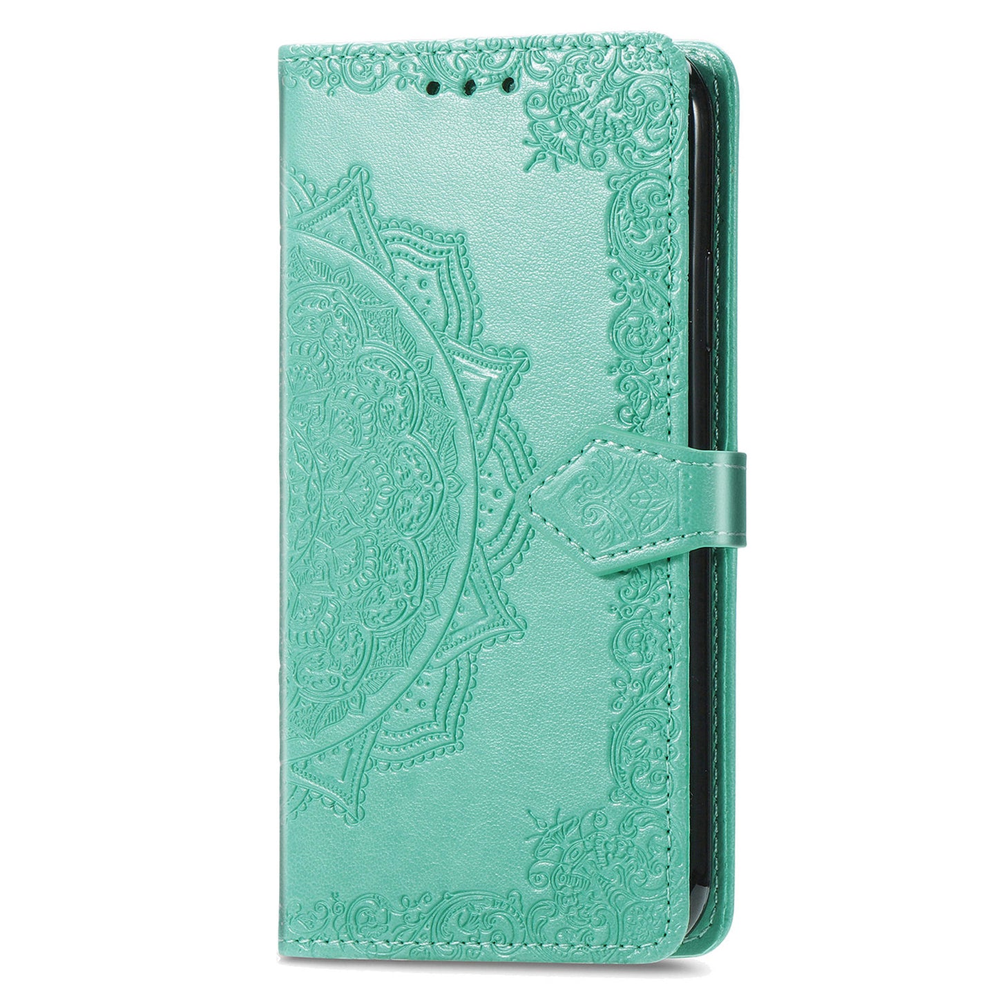 For Samsung Galaxy S24 Phone Case PU Leather Embossed Mandala Wallet Cover - Green