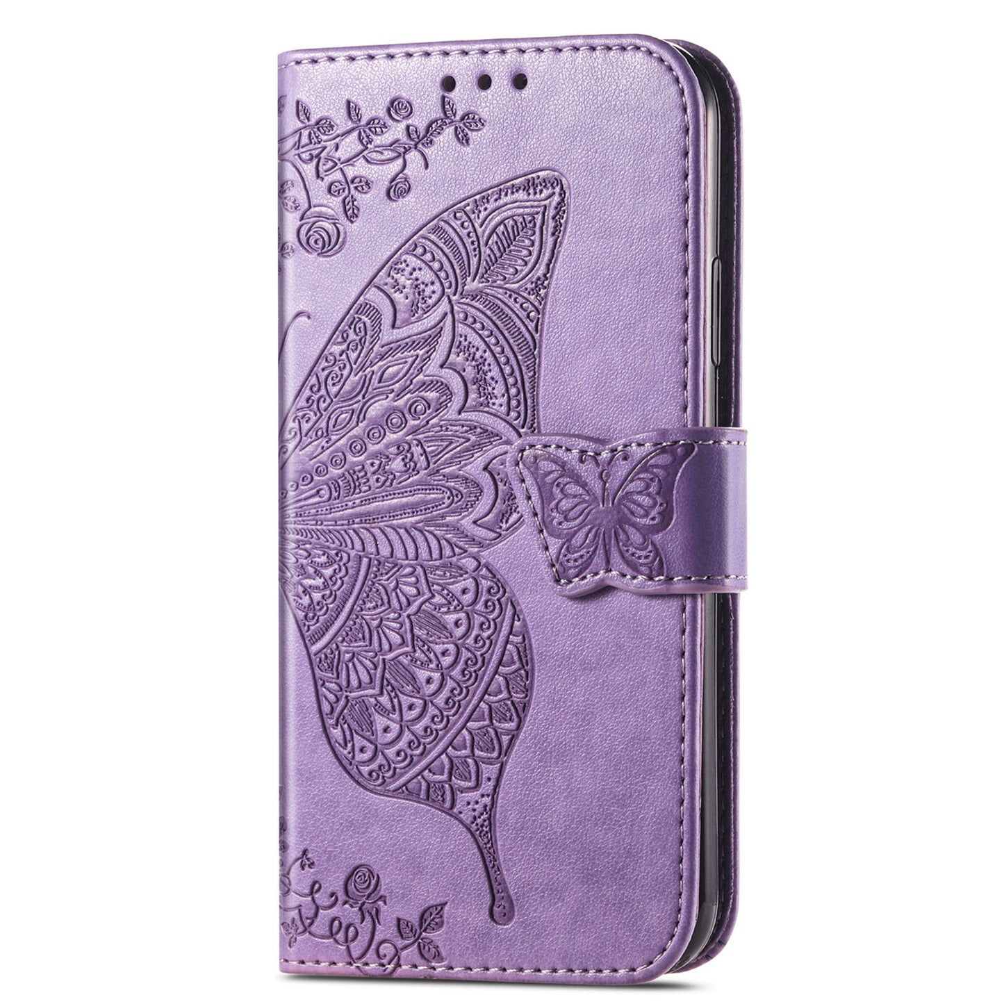 For Samsung Galaxy S24 Case Butterfly Pattern Leather Wallet Cover - Light Purple