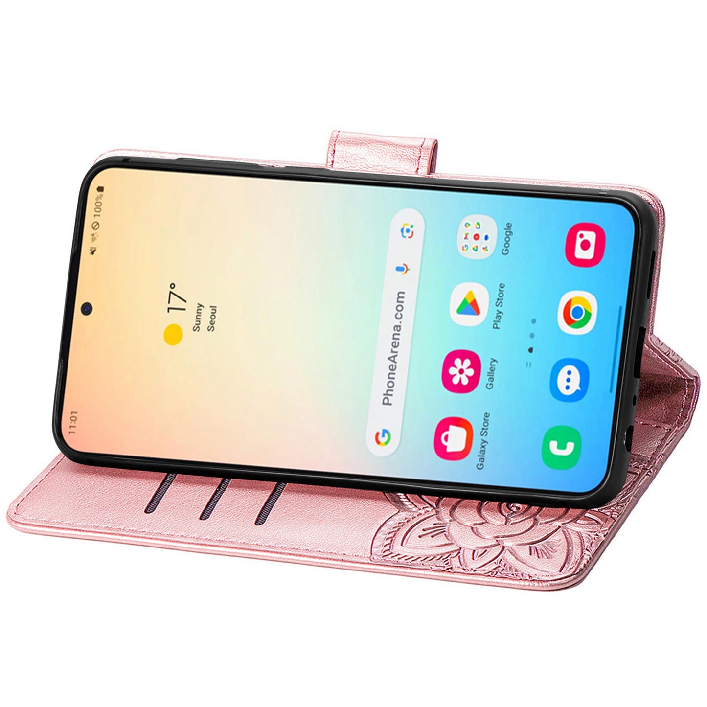 For Samsung Galaxy S24 Case Butterfly Pattern Leather Wallet Cover - Rose Gold