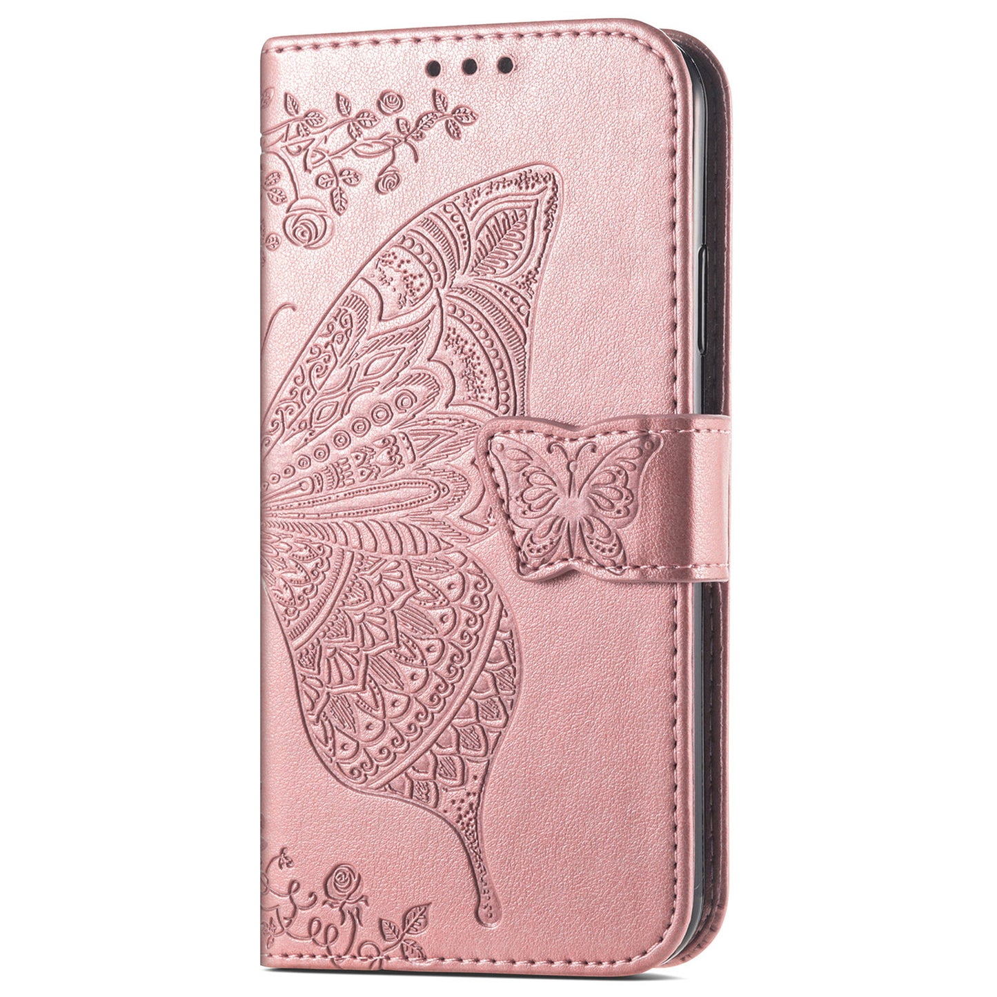 For Samsung Galaxy S24 Case Butterfly Pattern Leather Wallet Cover - Rose Gold