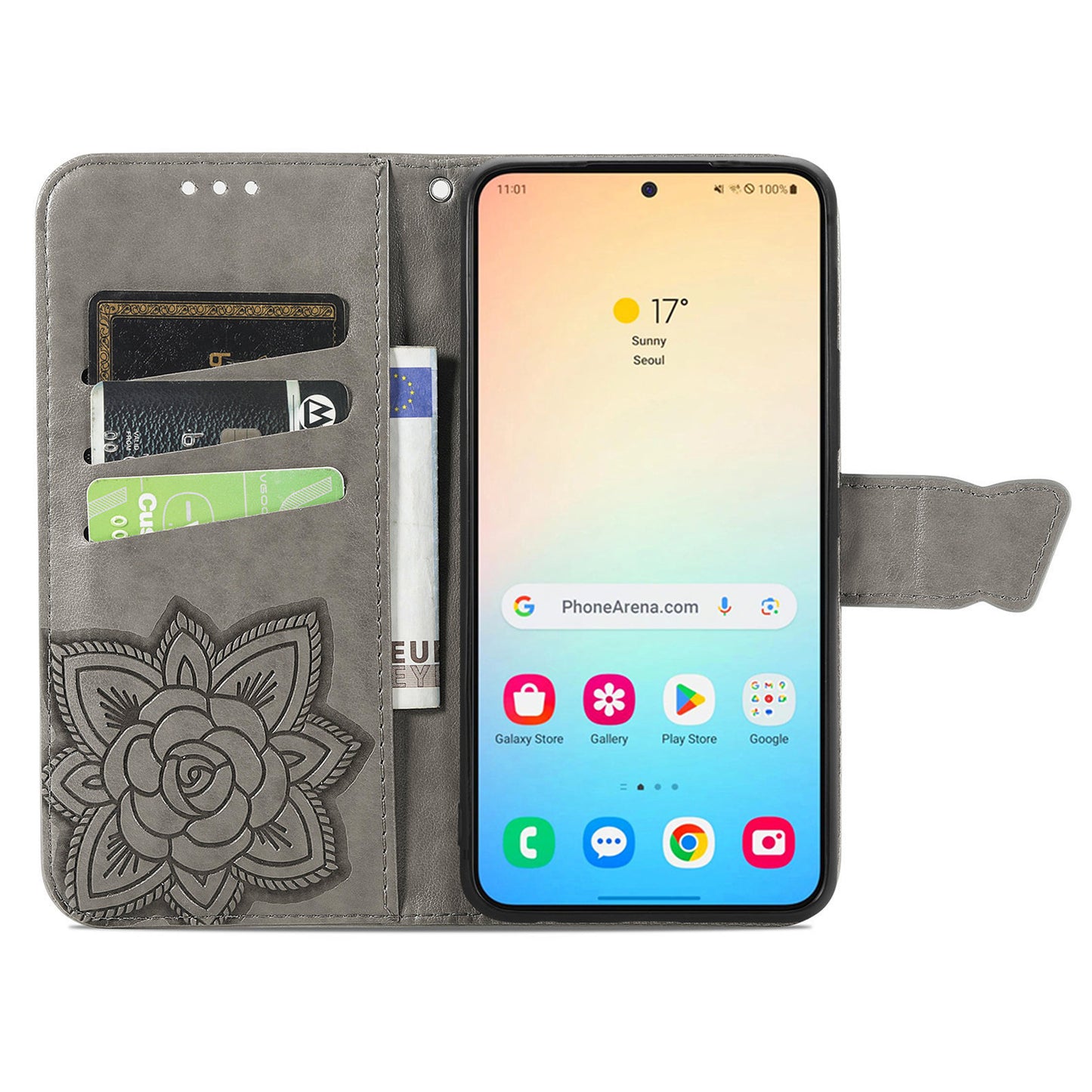 For Samsung Galaxy S24 Case Butterfly Pattern Leather Wallet Cover - Grey