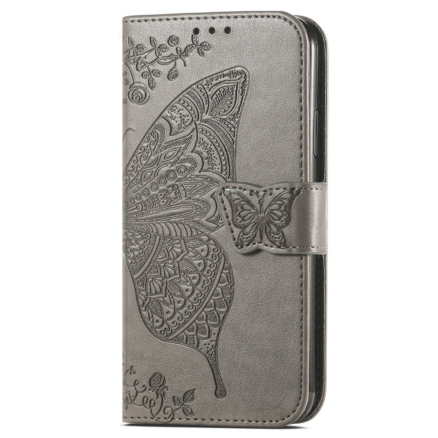 For Samsung Galaxy S24 Case Butterfly Pattern Leather Wallet Cover - Grey