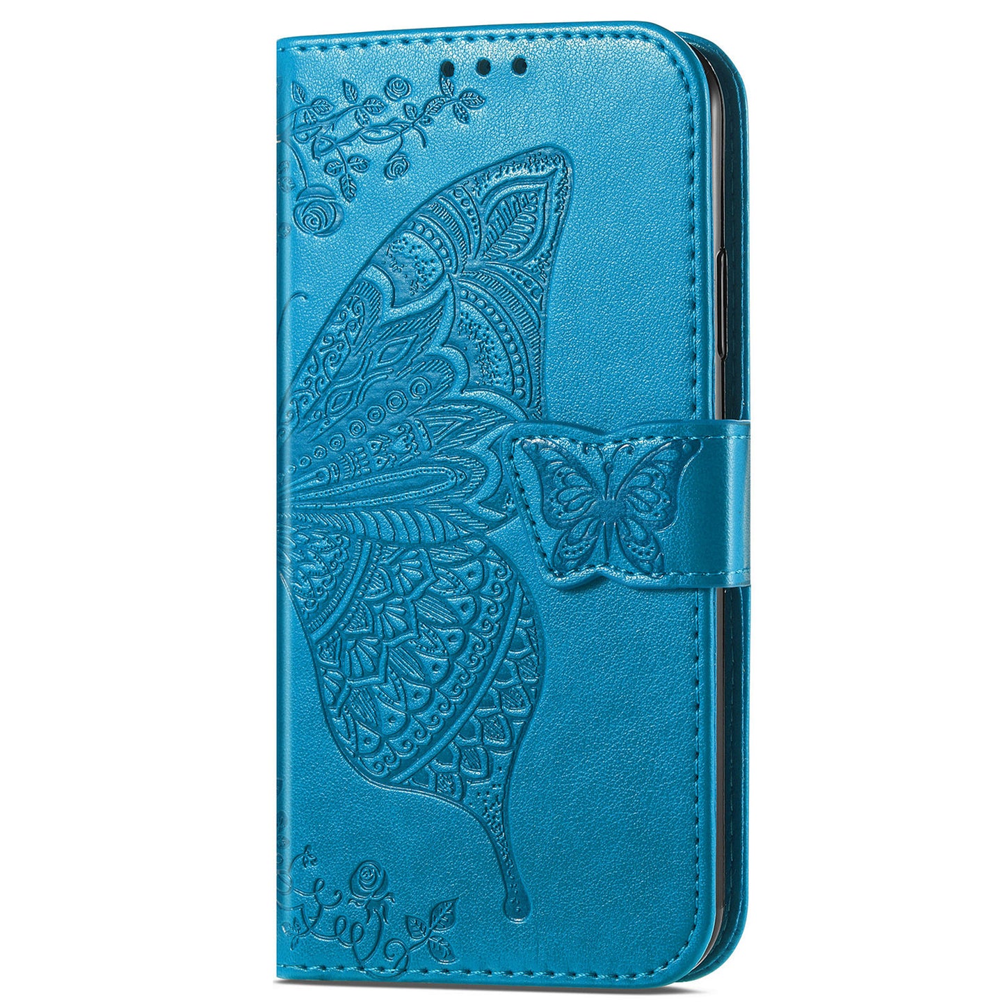 For Samsung Galaxy S24 Case Butterfly Pattern Leather Wallet Cover - Blue