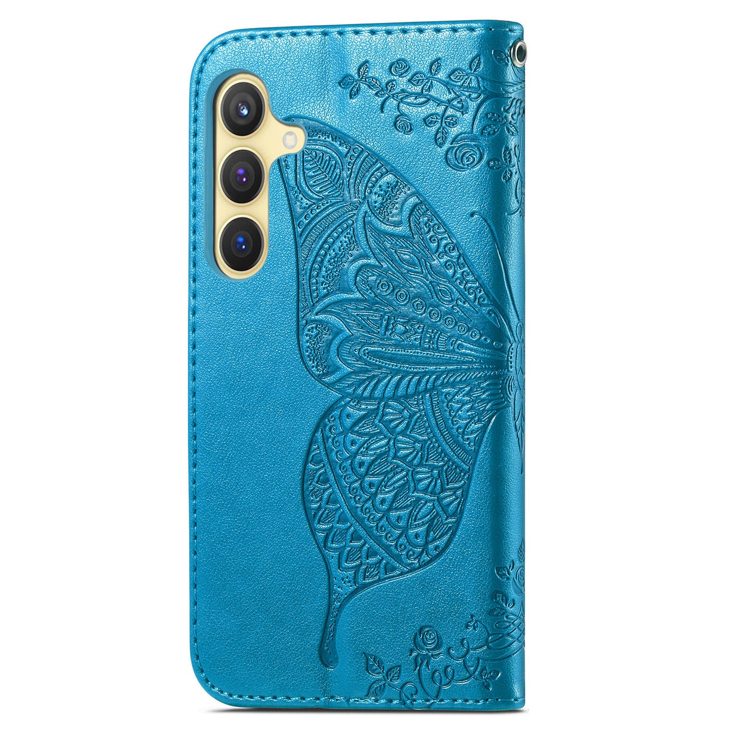 For Samsung Galaxy S24 Case Butterfly Pattern Leather Wallet Cover - Blue