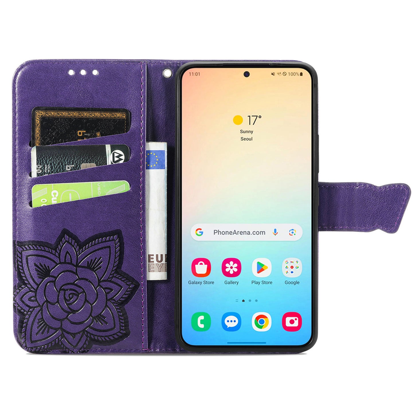 For Samsung Galaxy S24 Case Butterfly Pattern Leather Wallet Cover - Dark Purple