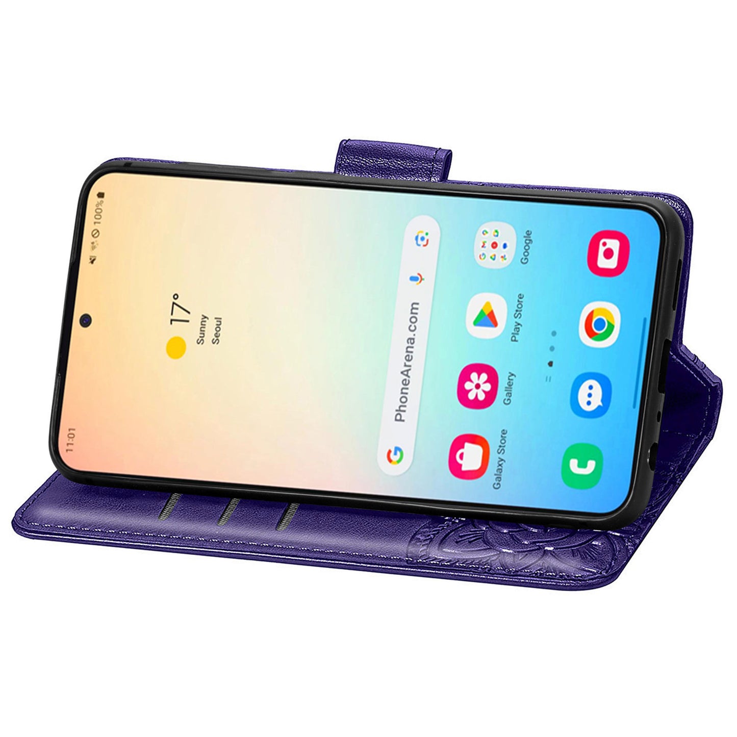 For Samsung Galaxy S24 Case Butterfly Pattern Leather Wallet Cover - Dark Purple