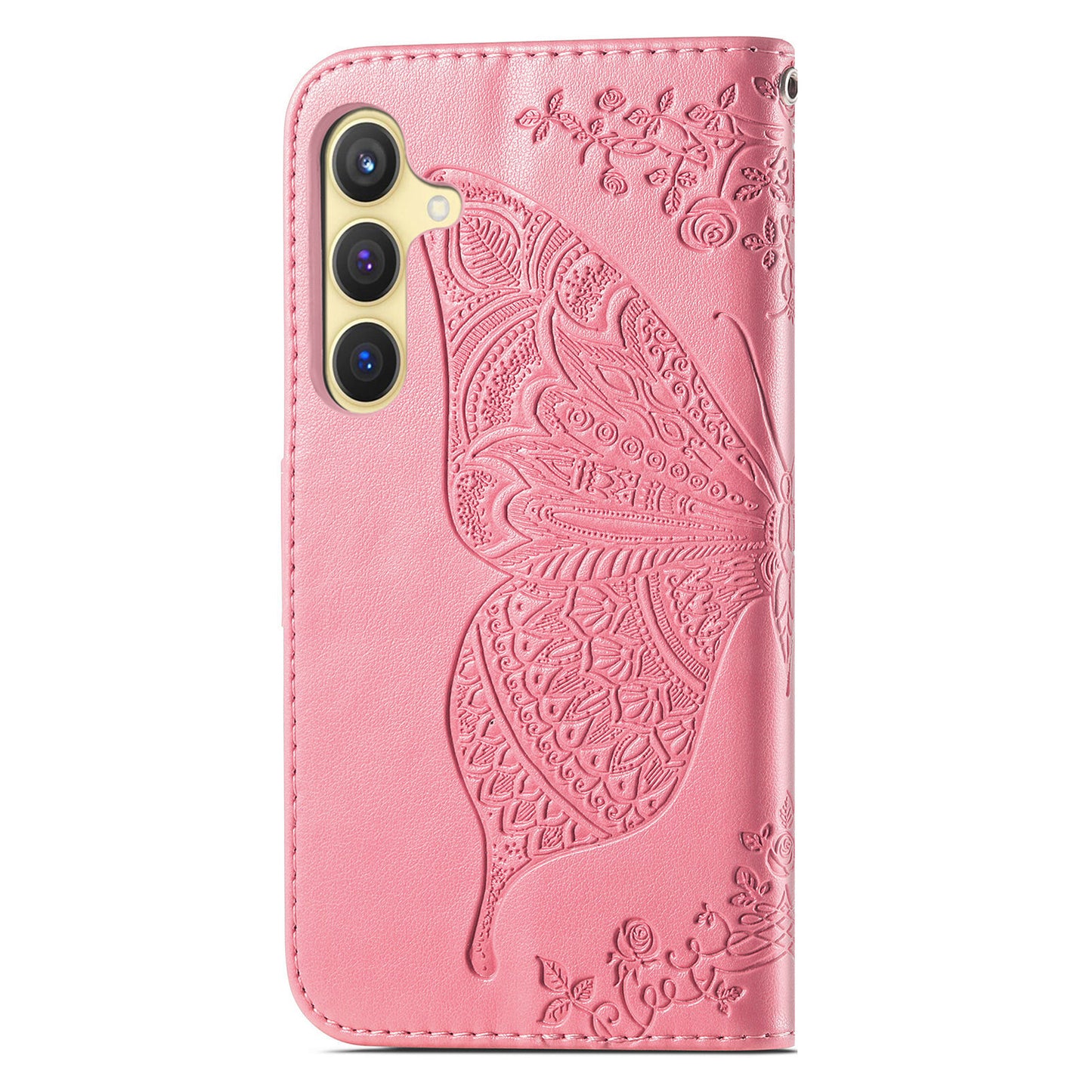 For Samsung Galaxy S24 Case Butterfly Pattern Leather Wallet Cover - Pink