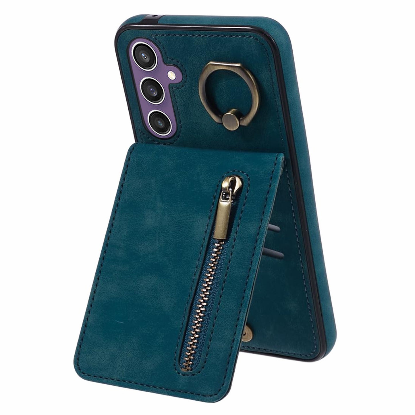 For Samsung Galaxy S24 Case Wallet Retro PU+TPU Kickstand Anti-drop Phone Cover - Blue