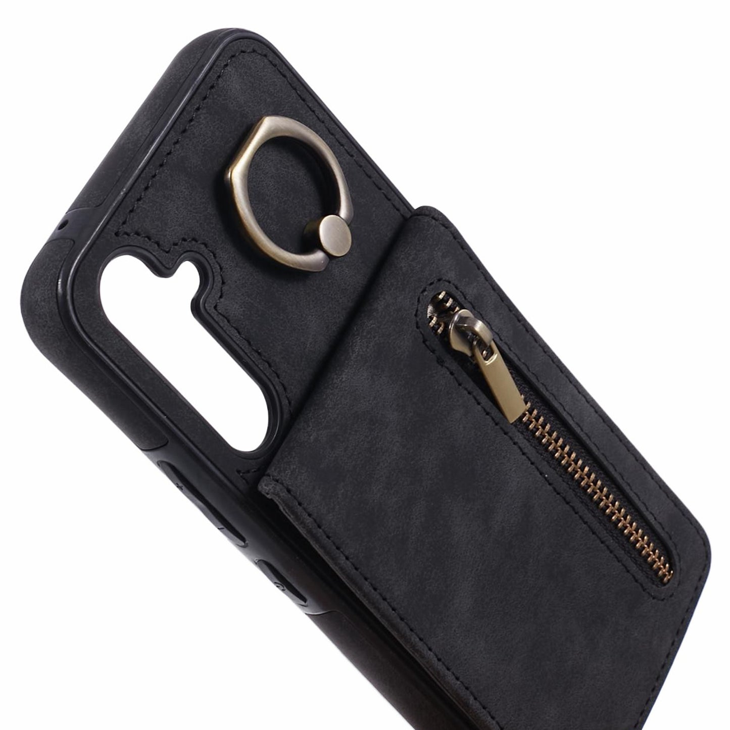 For Samsung Galaxy S24 Case Wallet Retro PU+TPU Kickstand Anti-drop Phone Cover - Black