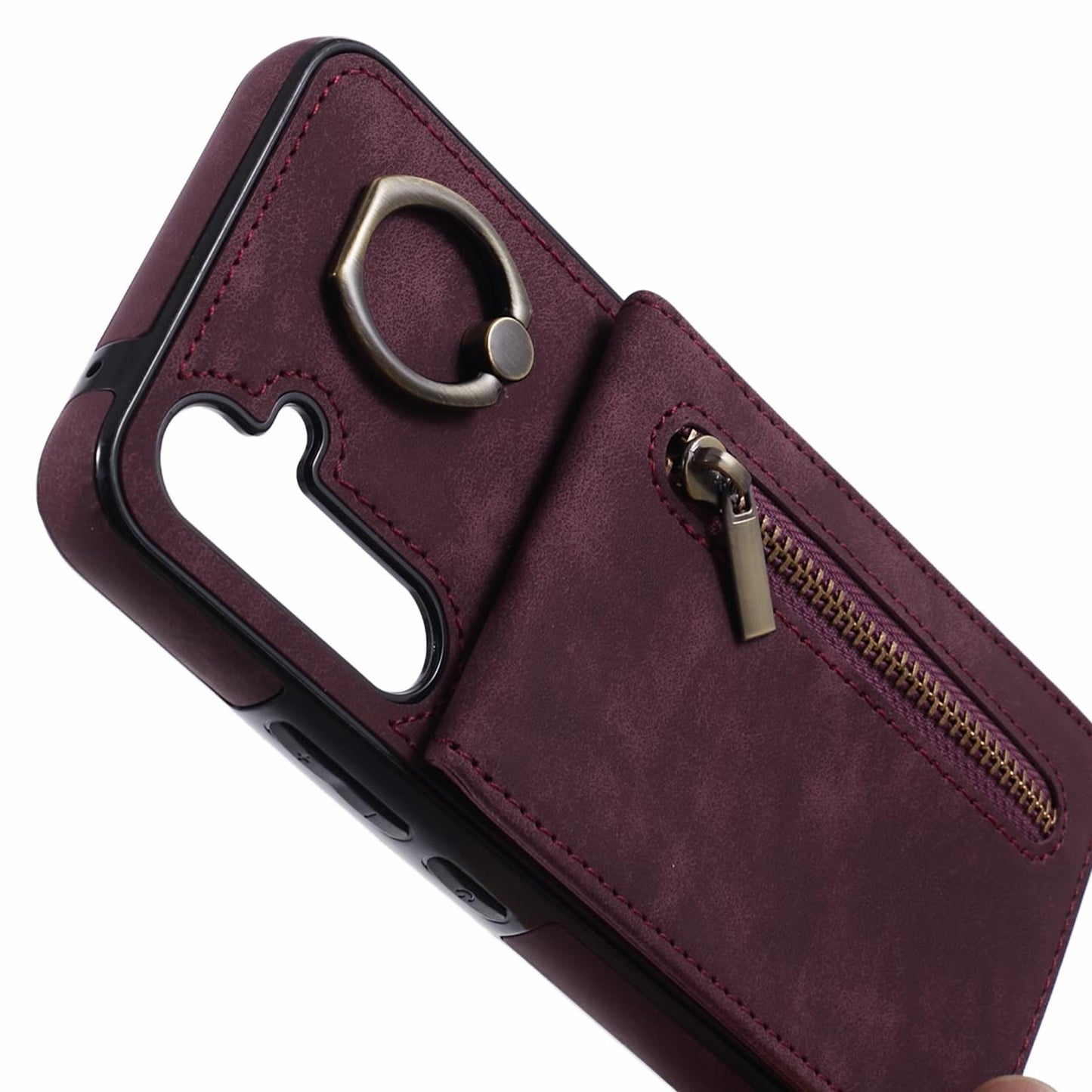 For Samsung Galaxy S24 Case Wallet Retro PU+TPU Kickstand Anti-drop Phone Cover - Wine Red