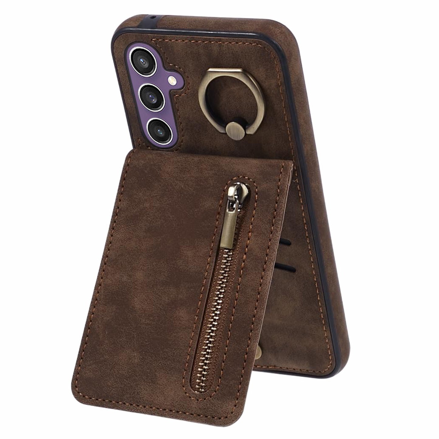 For Samsung Galaxy S24 Case Wallet Retro PU+TPU Kickstand Anti-drop Phone Cover - Brown