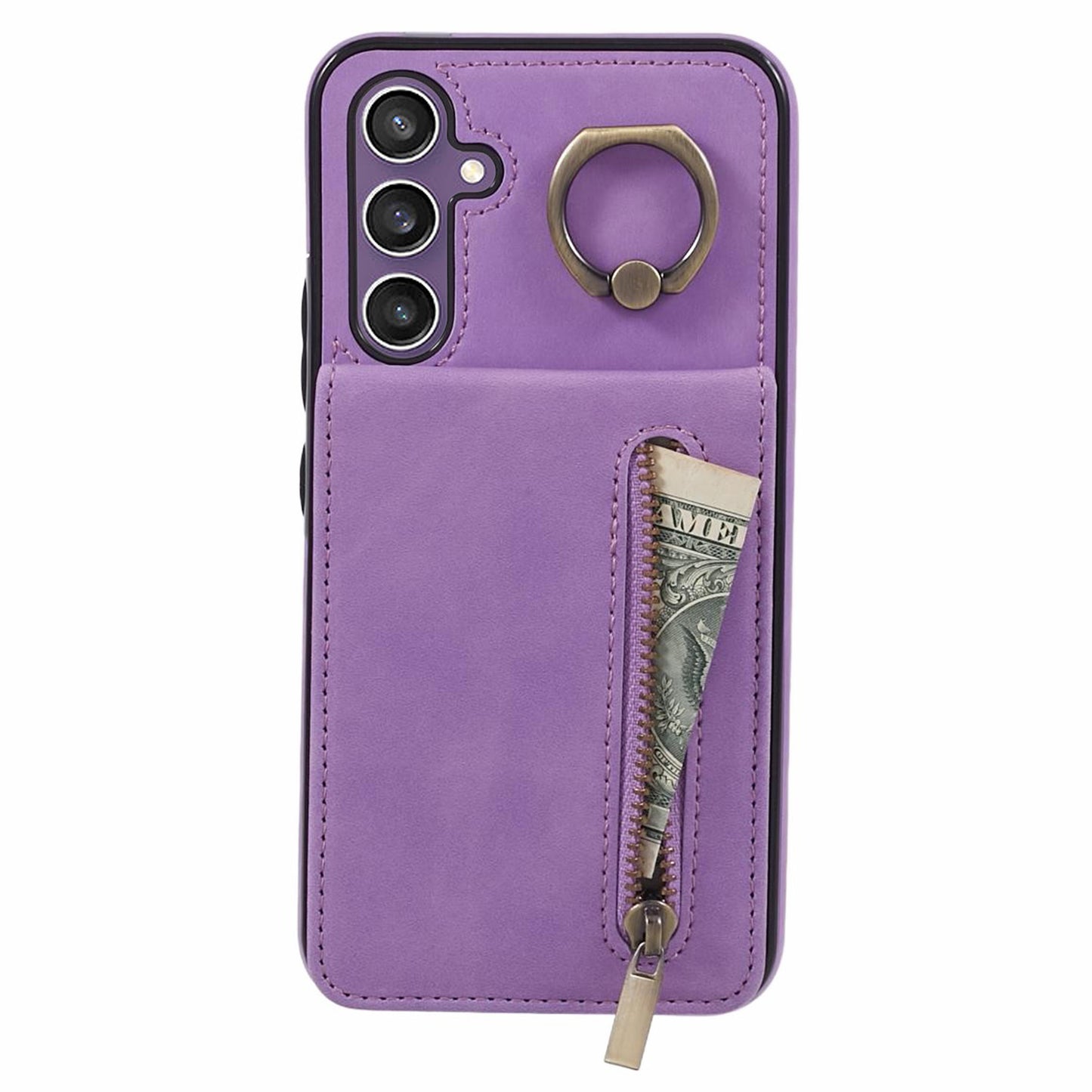 For Samsung Galaxy S24 Case Wallet Retro PU+TPU Kickstand Anti-drop Phone Cover - Purple