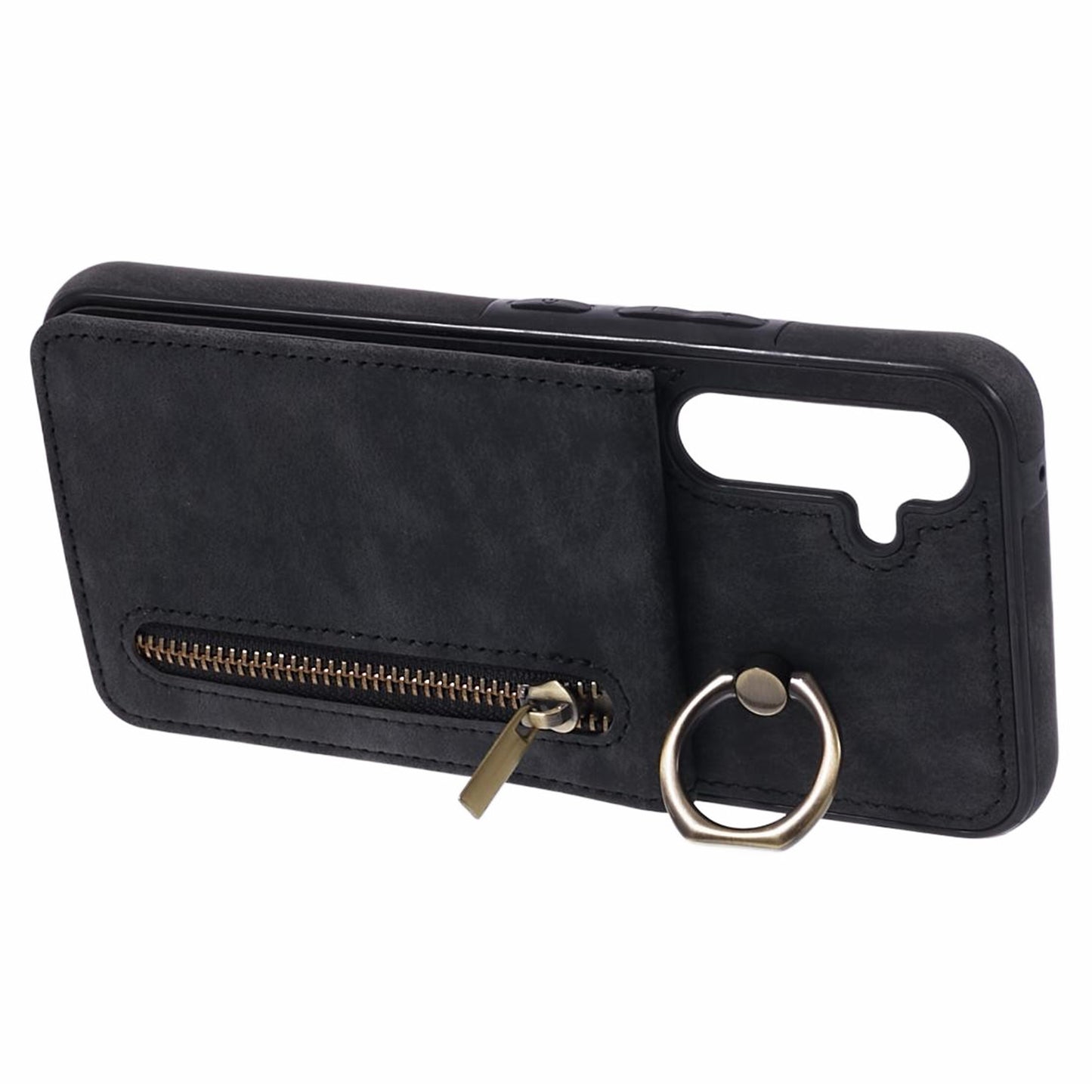 For Samsung Galaxy S24+ Magnetic Case Retro PU+TPU Kickstand Back Cover - Black