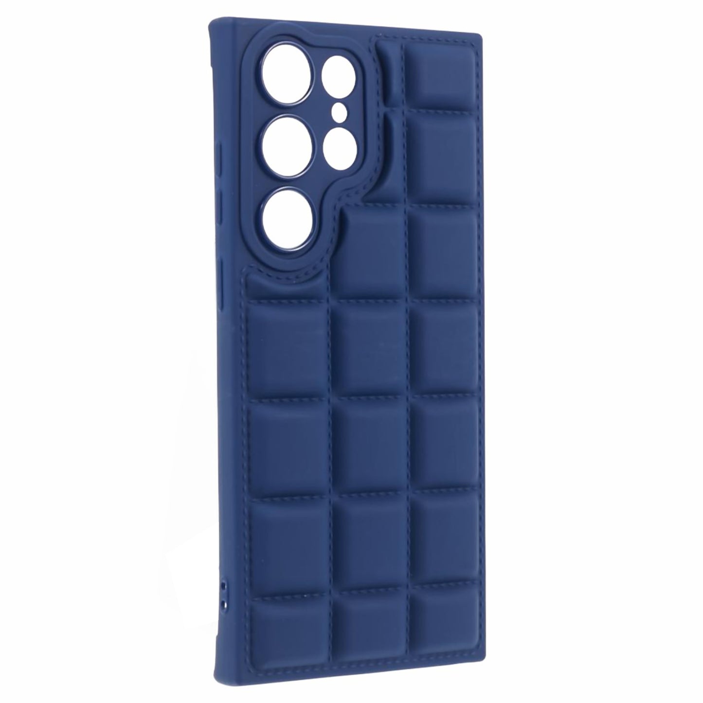 For Samsung Galaxy S24 Ultra Case Grid Down Jacket Texture Smart Phone Cover - Dark Blue