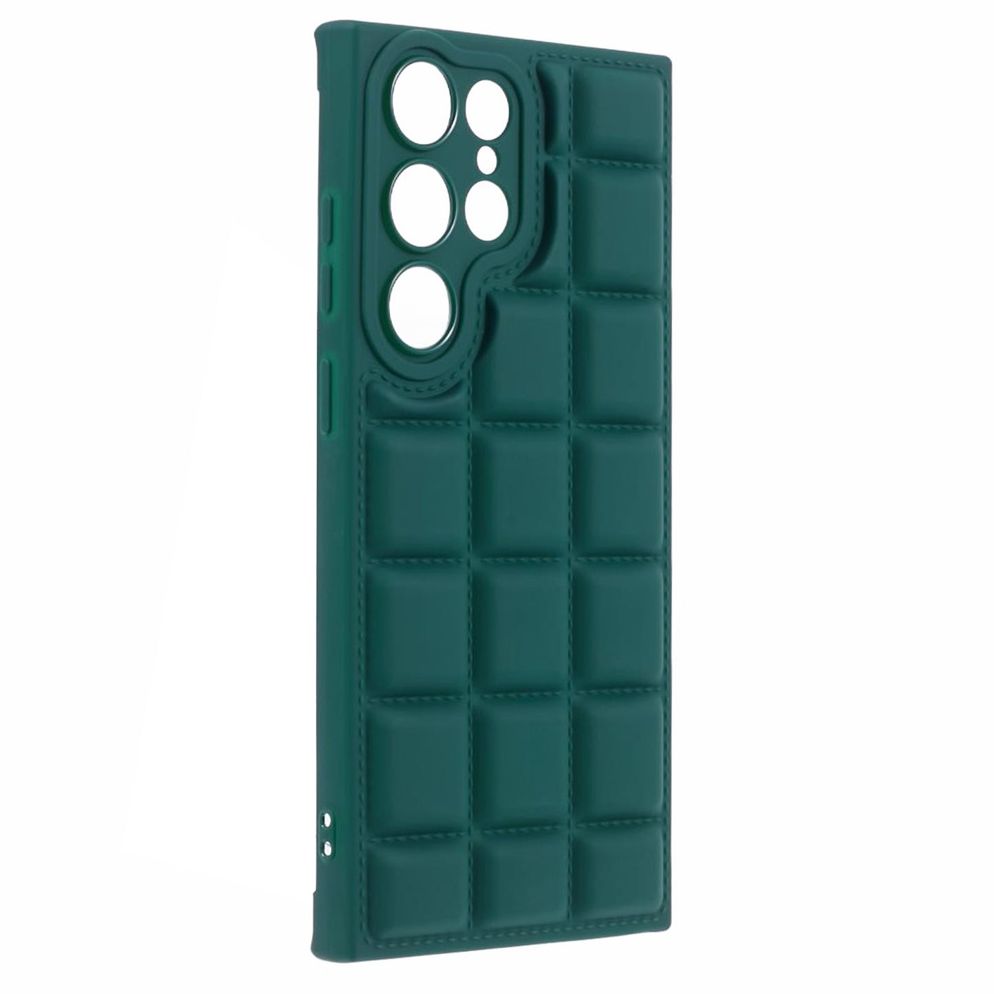 For Samsung Galaxy S24 Ultra Case Grid Down Jacket Texture Smart Phone Cover - Blackish Green