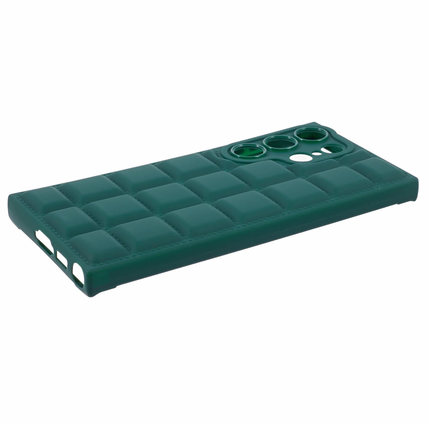 For Samsung Galaxy S24 Ultra Case Grid Down Jacket Texture Smart Phone Cover - Blackish Green