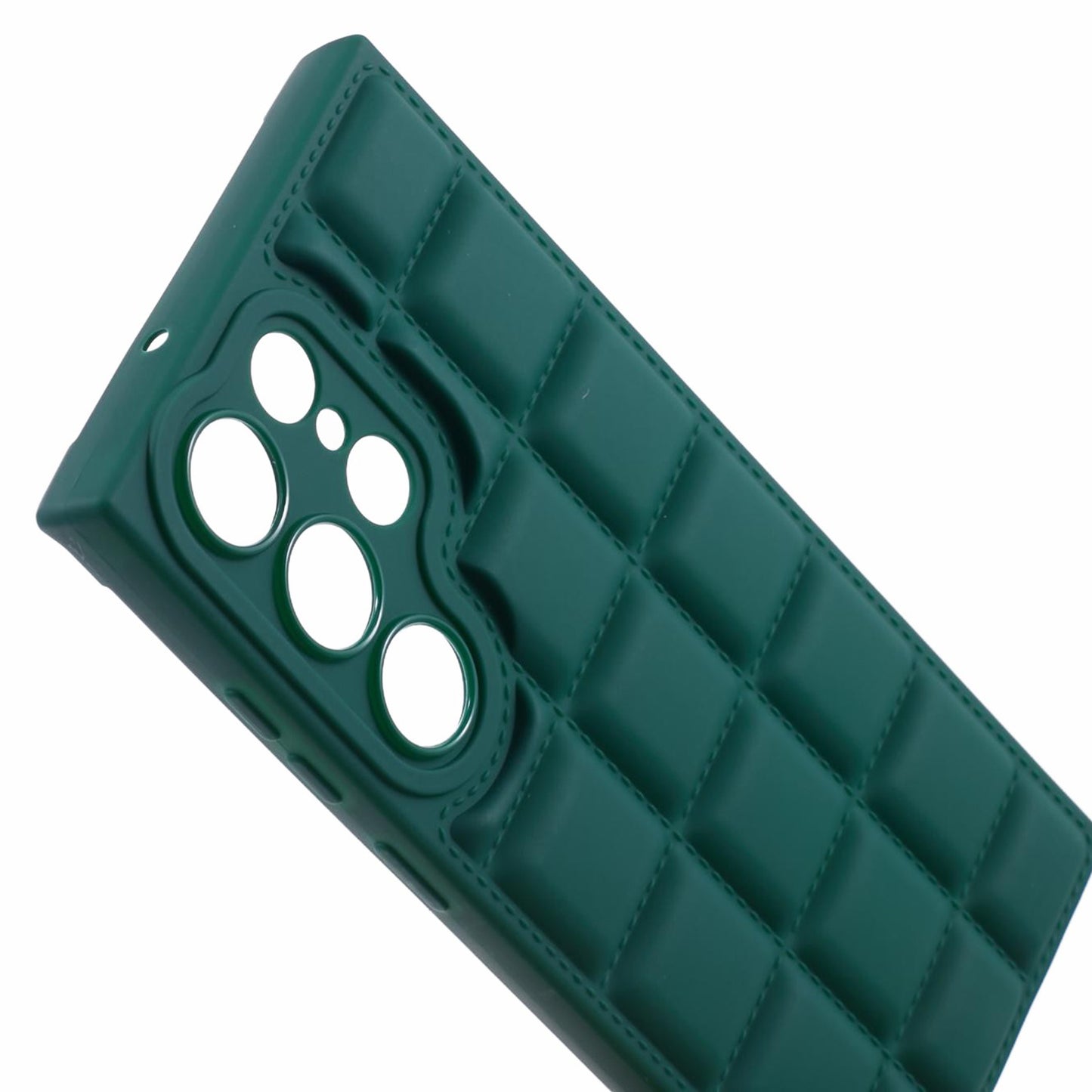 For Samsung Galaxy S24 Ultra Case Grid Down Jacket Texture Smart Phone Cover - Blackish Green