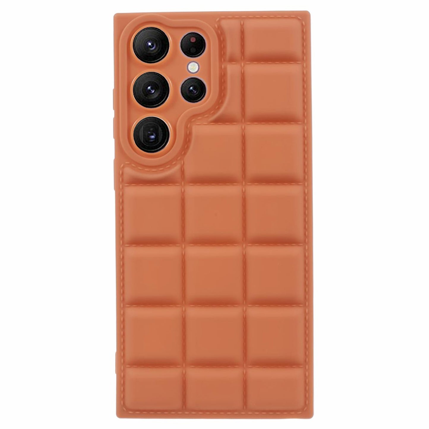 For Samsung Galaxy S24 Ultra Case Grid Down Jacket Texture Smart Phone Cover - Light Brown