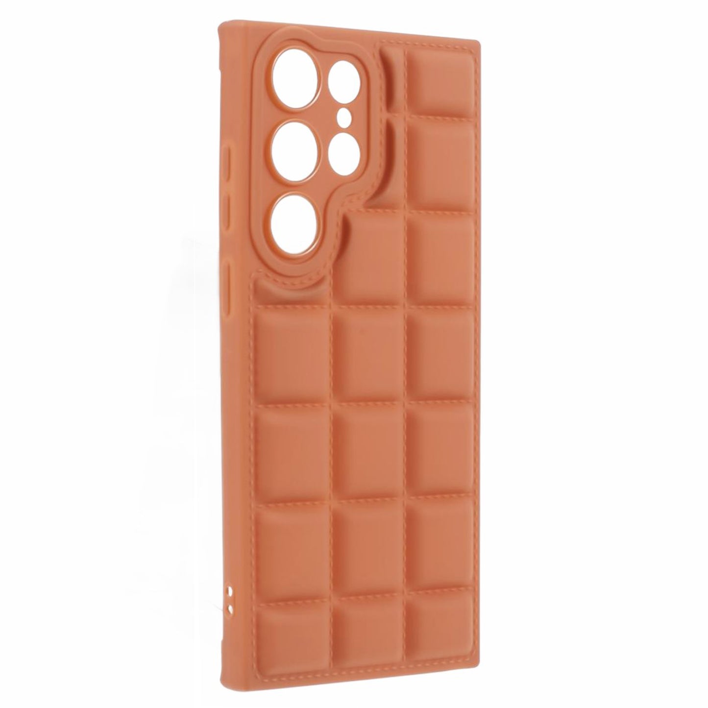 For Samsung Galaxy S24 Ultra Case Grid Down Jacket Texture Smart Phone Cover - Light Brown