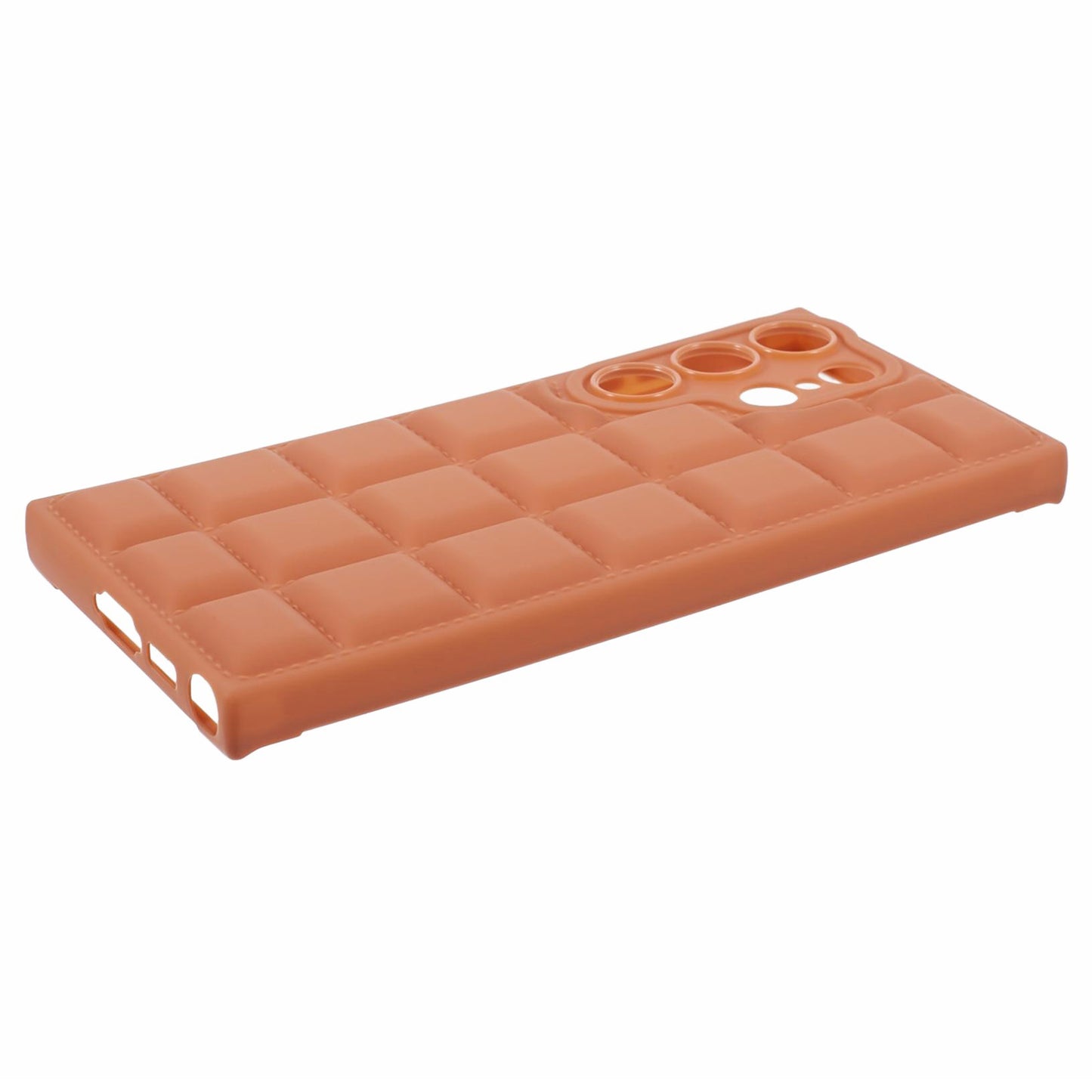 For Samsung Galaxy S24 Ultra Case Grid Down Jacket Texture Smart Phone Cover - Light Brown
