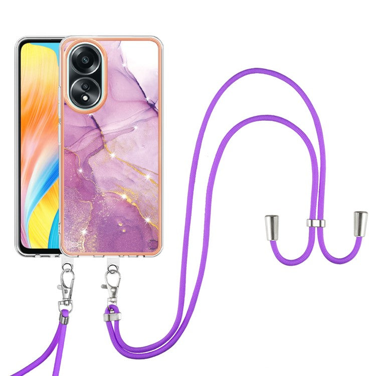 YB IMD Series-9 For Oppo A58 4G Phone Cover Electroplating Marble Pattern IMD TPU Case - Purple 001