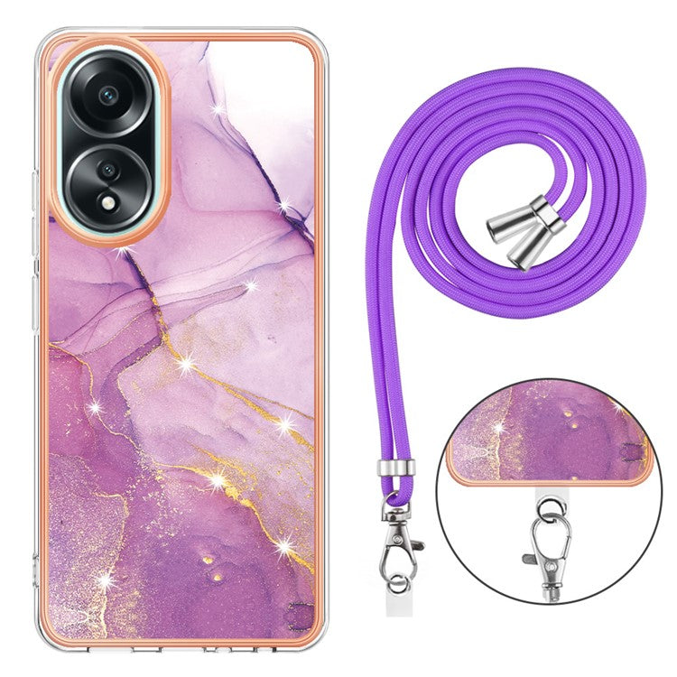 YB IMD Series-9 For Oppo A58 4G Phone Cover Electroplating Marble Pattern IMD TPU Case - Purple 001