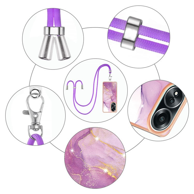 YB IMD Series-9 For Oppo A58 4G Phone Cover Electroplating Marble Pattern IMD TPU Case - Purple 001