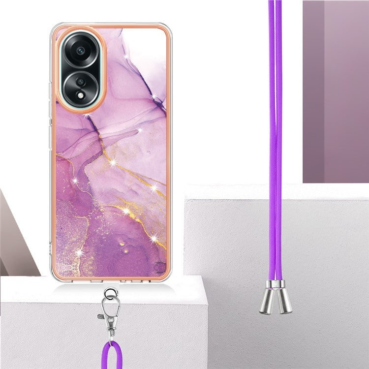 YB IMD Series-9 For Oppo A58 4G Phone Cover Electroplating Marble Pattern IMD TPU Case - Purple 001