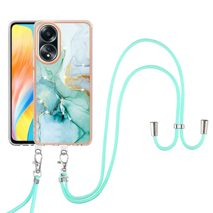 YB IMD Series-9 For Oppo A58 4G Phone Cover Electroplating Marble Pattern IMD TPU Case - Green 003