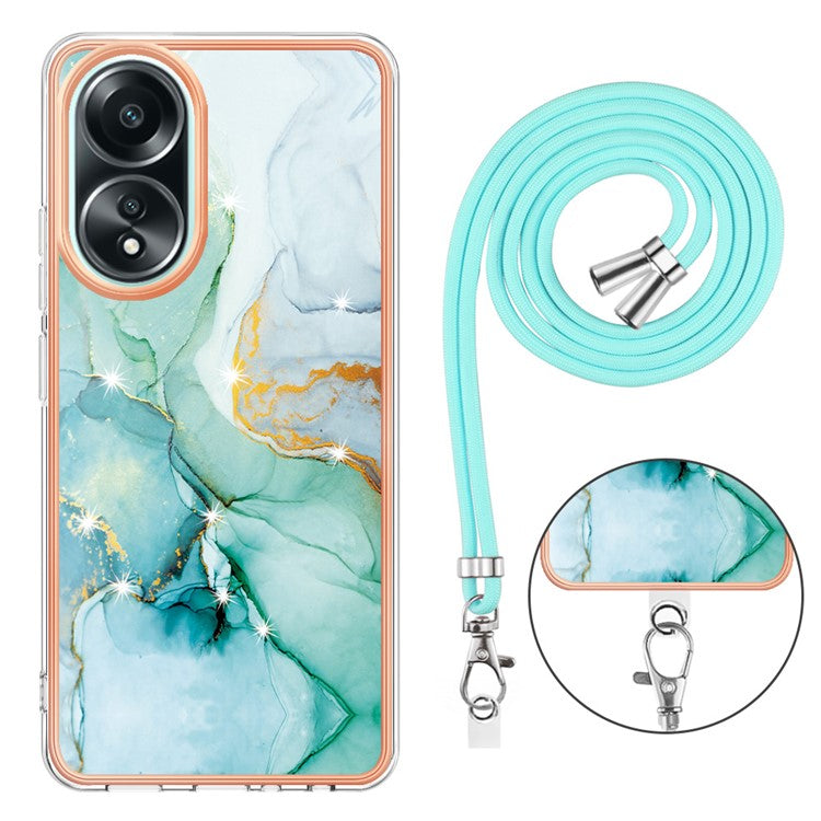 YB IMD Series-9 For Oppo A58 4G Phone Cover Electroplating Marble Pattern IMD TPU Case - Green 003