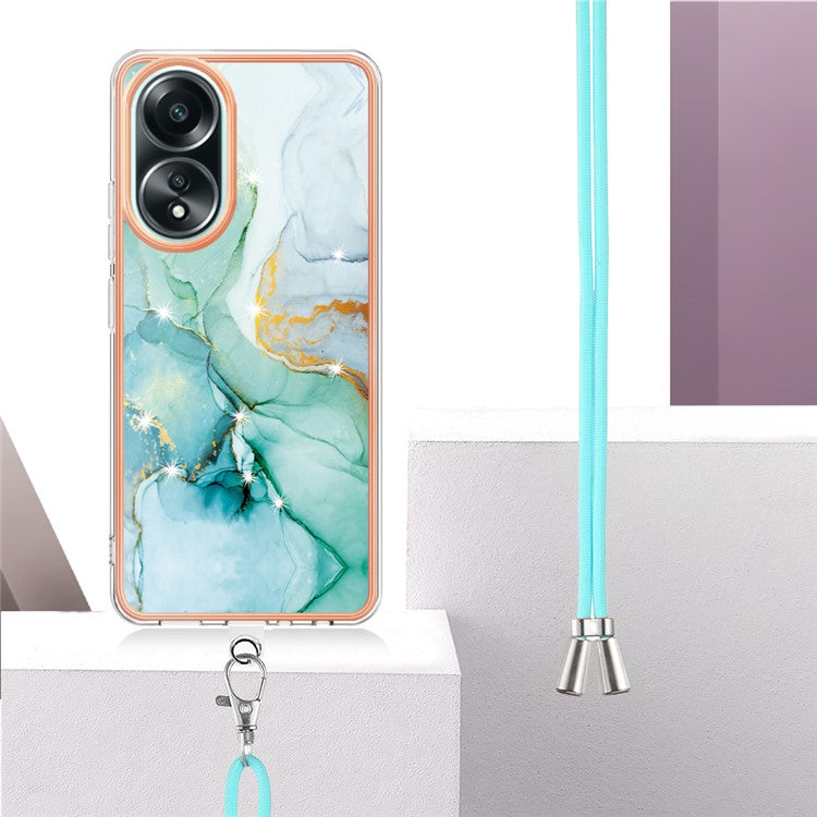 YB IMD Series-9 For Oppo A58 4G Phone Cover Electroplating Marble Pattern IMD TPU Case - Green 003
