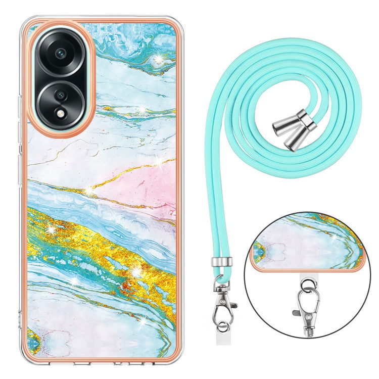 YB IMD Series-9 For Oppo A58 4G Phone Cover Electroplating Marble Pattern IMD TPU Case - Green 004